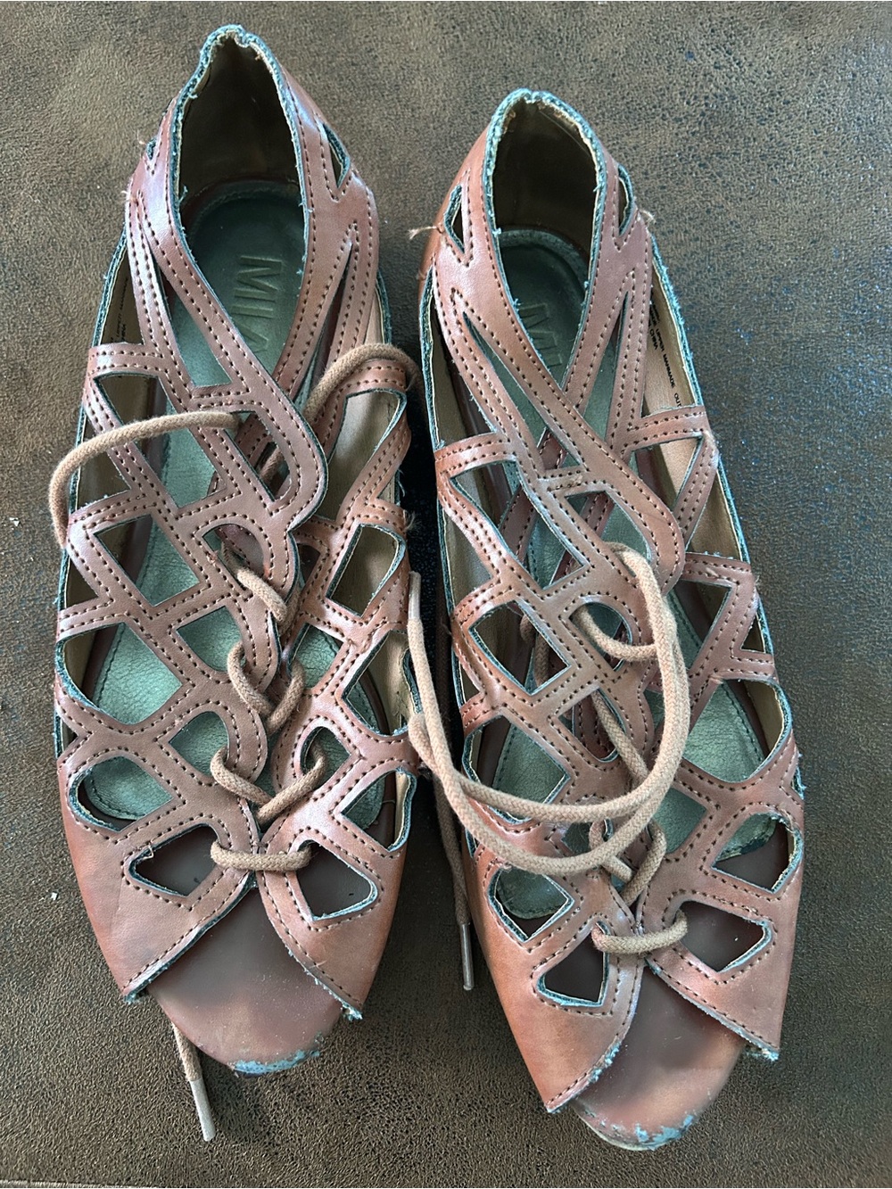MIA Brown Lace-Up Cutout Heels